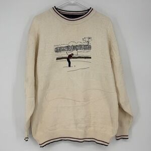 Steve Stricker for Fairway Sport Mens Medium Cream Cotton Golf Sweater USA Made